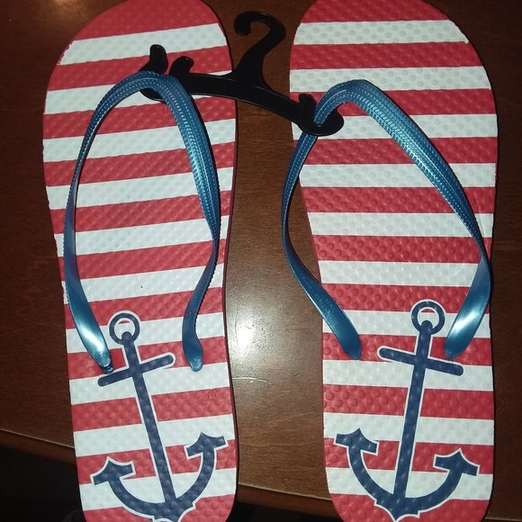 red stripe flip flops